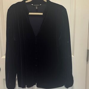 White House Black Market navy blue faux Velvet Button-Up Blouse  L